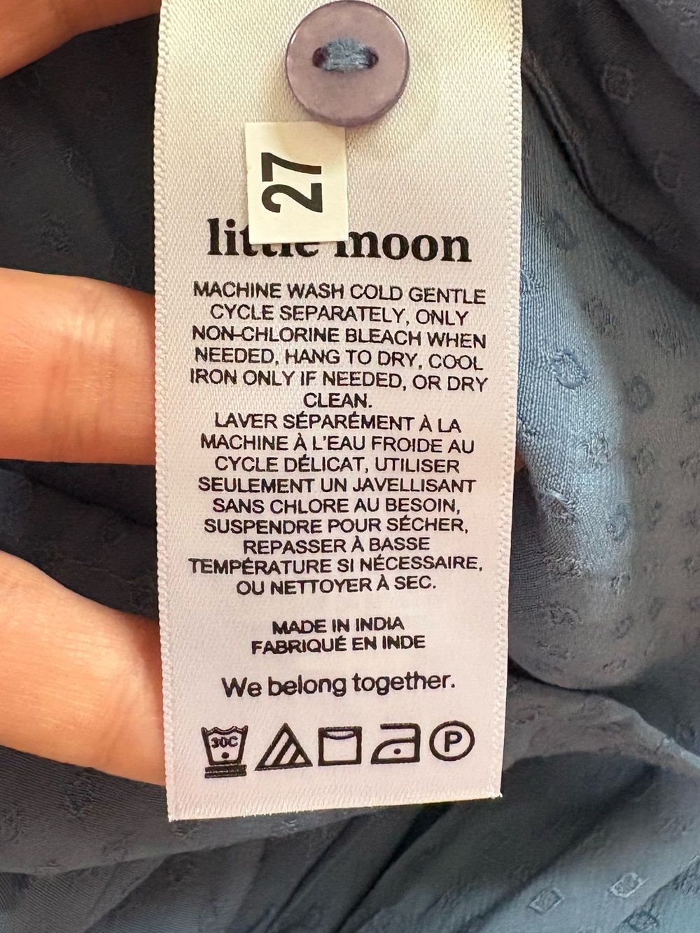 NWT Aritzia Little Moon Solarium Swiss Dot Smocked Blouse NWT Blueprint Blue L - Picture 10 of 10